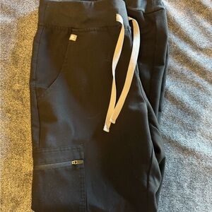 Figs Black Jogger Pants with Gray Drawstring